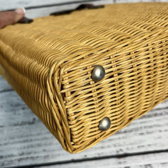 Vintage 80's ETIENNE AIGNER Wicker Leather Handles Basket Bag Handbag Purse - Picture 15 of 15